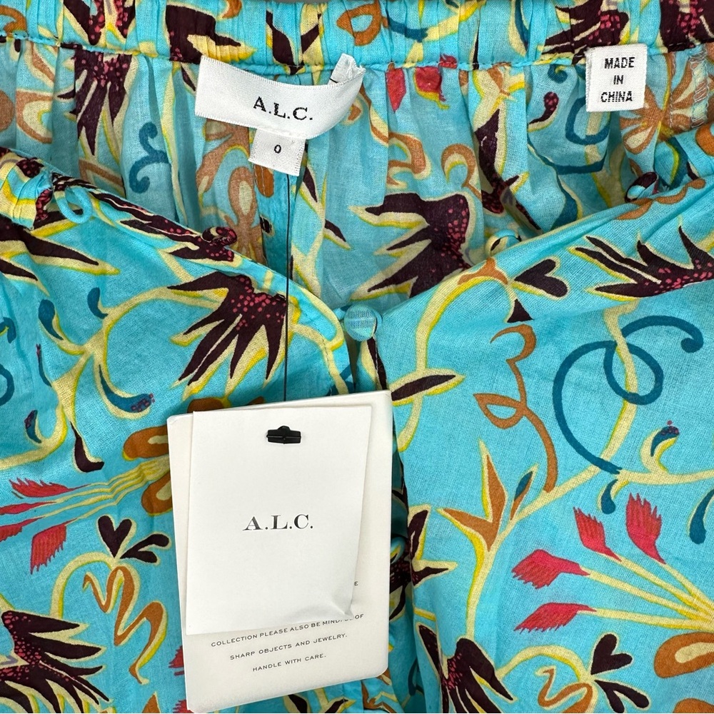 🆕 A.L.C Blouse Capri Top Grotto Multi Aqua Floral Size 0 - Picture 2 of 7